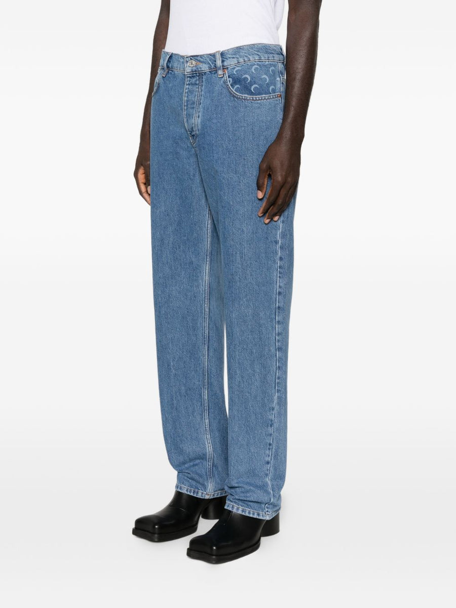 Marine Serre Denim Jeans for Men Straight Leg Light Blue One Hundred Percent Cotton Premium Craftsmanship