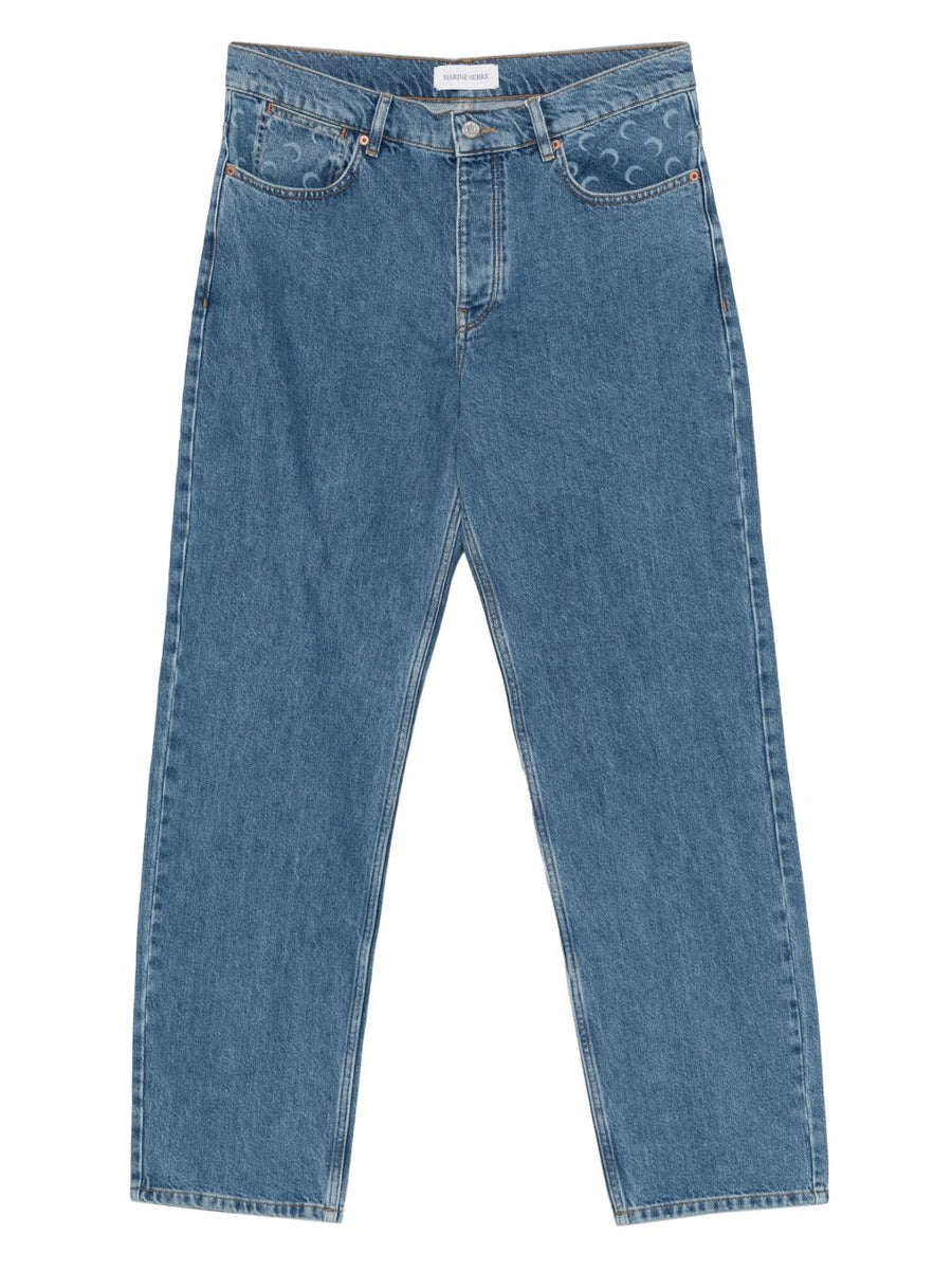Marine Serre Denim Jeans for Men Straight Leg Light Blue One Hundred Percent Cotton Premium Craftsmanship