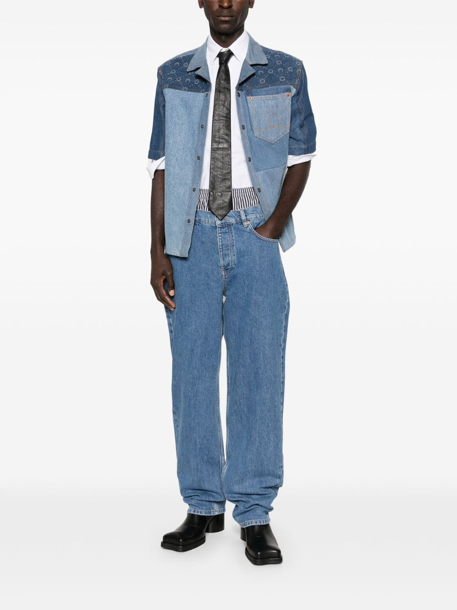 Marine Serre Denim Jeans for Men Straight Leg Light Blue One Hundred Percent Cotton Premium Craftsmanship