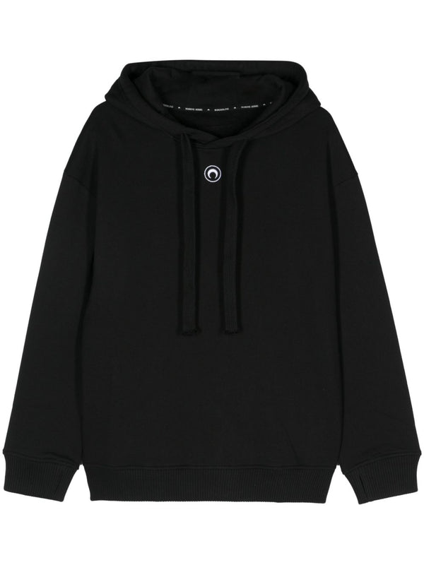 Marine Serre Crescent Moon Embroidered Organic Cotton Hoodie for Men Black Luxury Streetwear