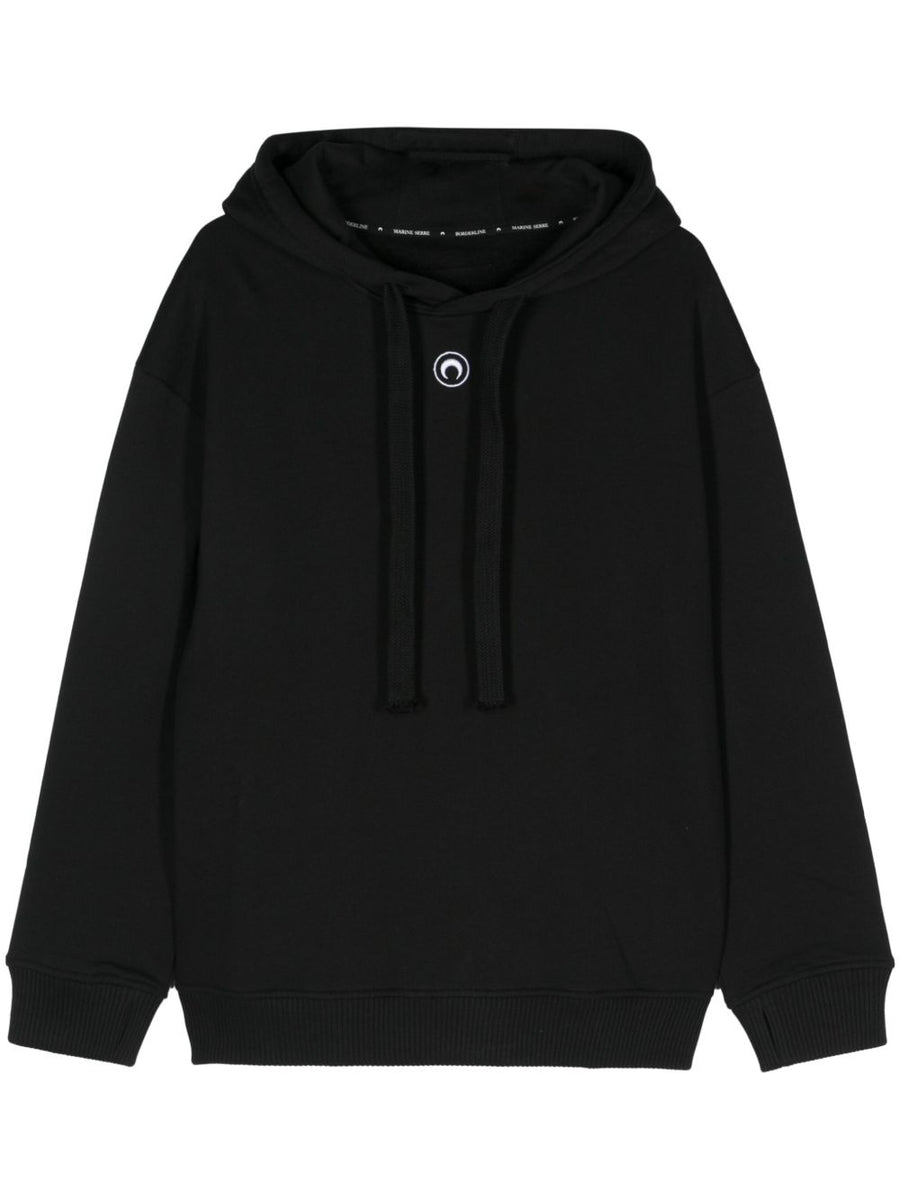 Marine Serre Crescent Moon Embroidered Organic Cotton Hoodie for Men Black Luxury Streetwear