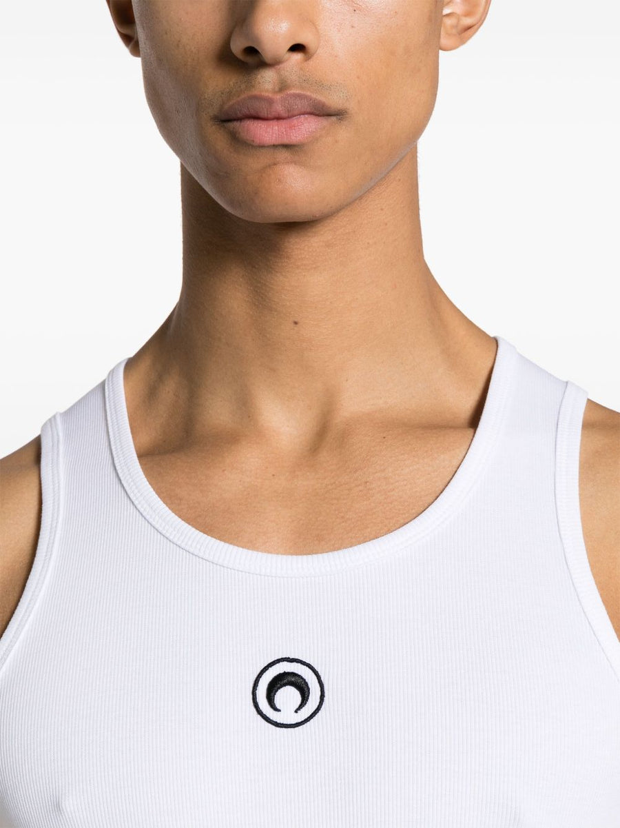 Marine Serre Moon Cotton Tank Top For Men Organic Ribbed Sleeveless White With Moon Logo Detail