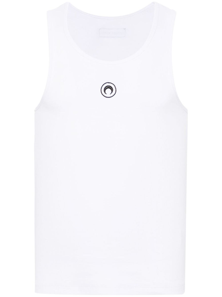 Marine Serre Moon Cotton Tank Top For Men Organic Ribbed Sleeveless White With Moon Logo Detail