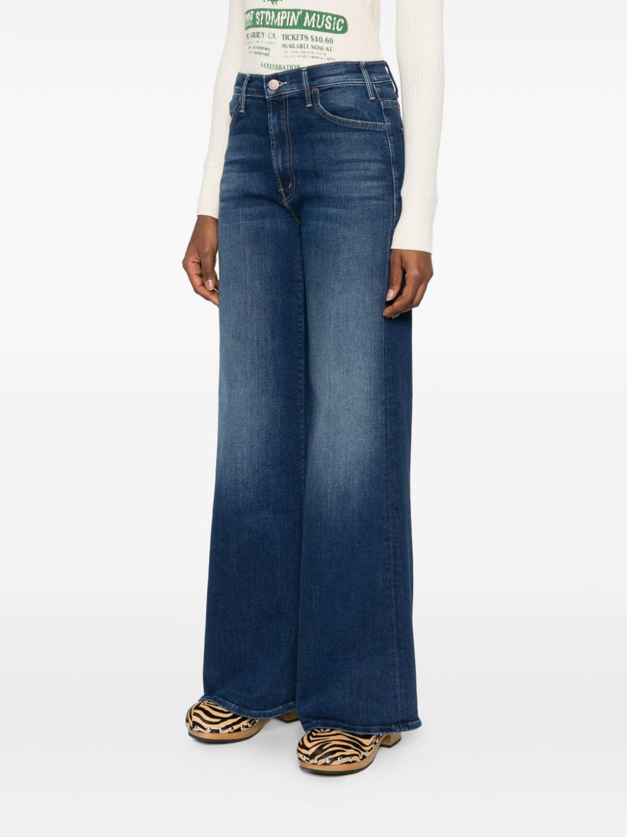 Mother Hustler Roller Sneak Denim Jeans Navy For Women Comfort Stretch Five Pocket Wardrobe Essential