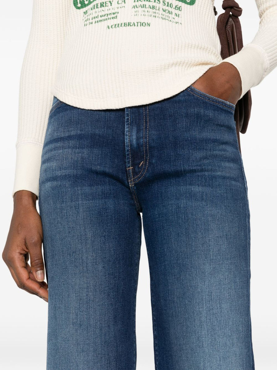 Mother Hustler Roller Sneak Denim Jeans Navy For Women Comfort Stretch Five Pocket Wardrobe Essential
