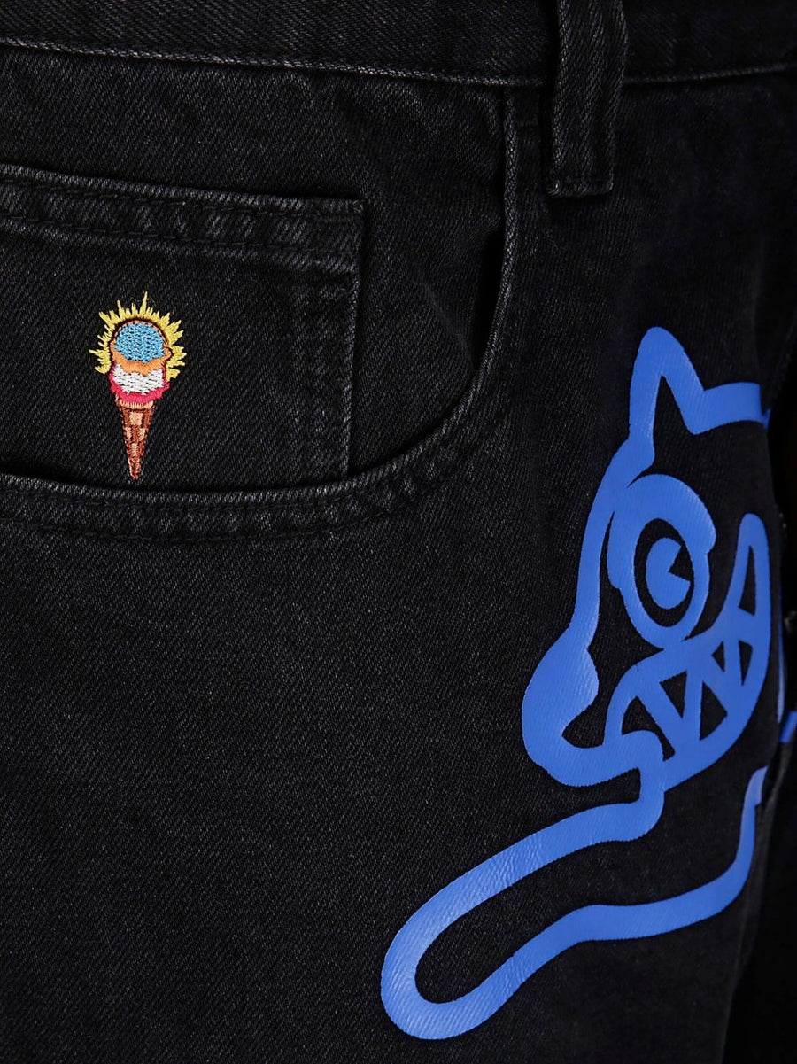 Icecream Running Dog Denim Jeans for Men 100 Percent Cotton Everyday Casualwear with Black Logo Patches