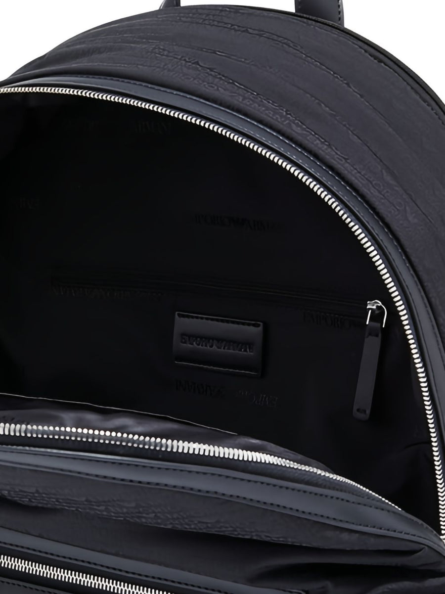 Emporio Armani Exclusive Round Nylon Backpack For Men With Monogram Lettering Premium Craftsmanship
