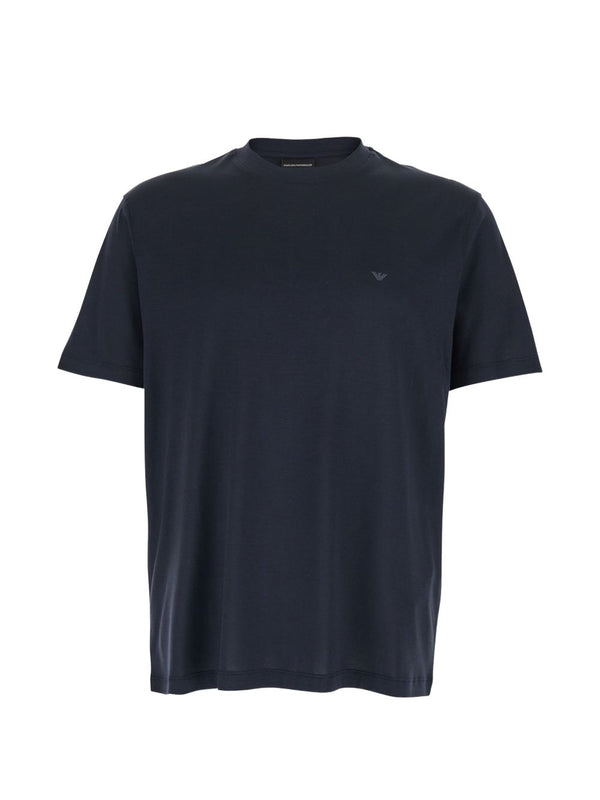 Emporio Armani Navy Logo T Shirt For Men Lyocell Cotton Blend Standard Size