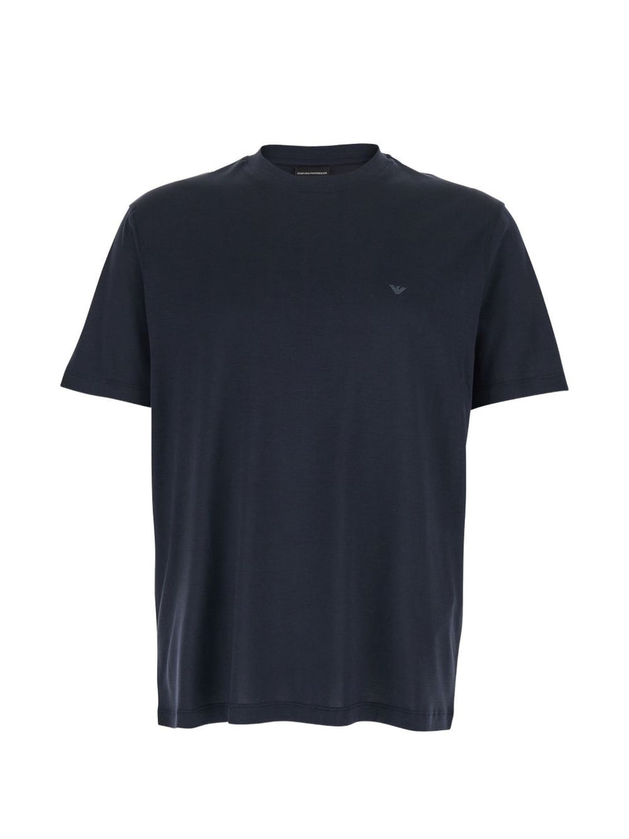 Emporio Armani Navy Logo T Shirt For Men Lyocell Cotton Blend Standard Size