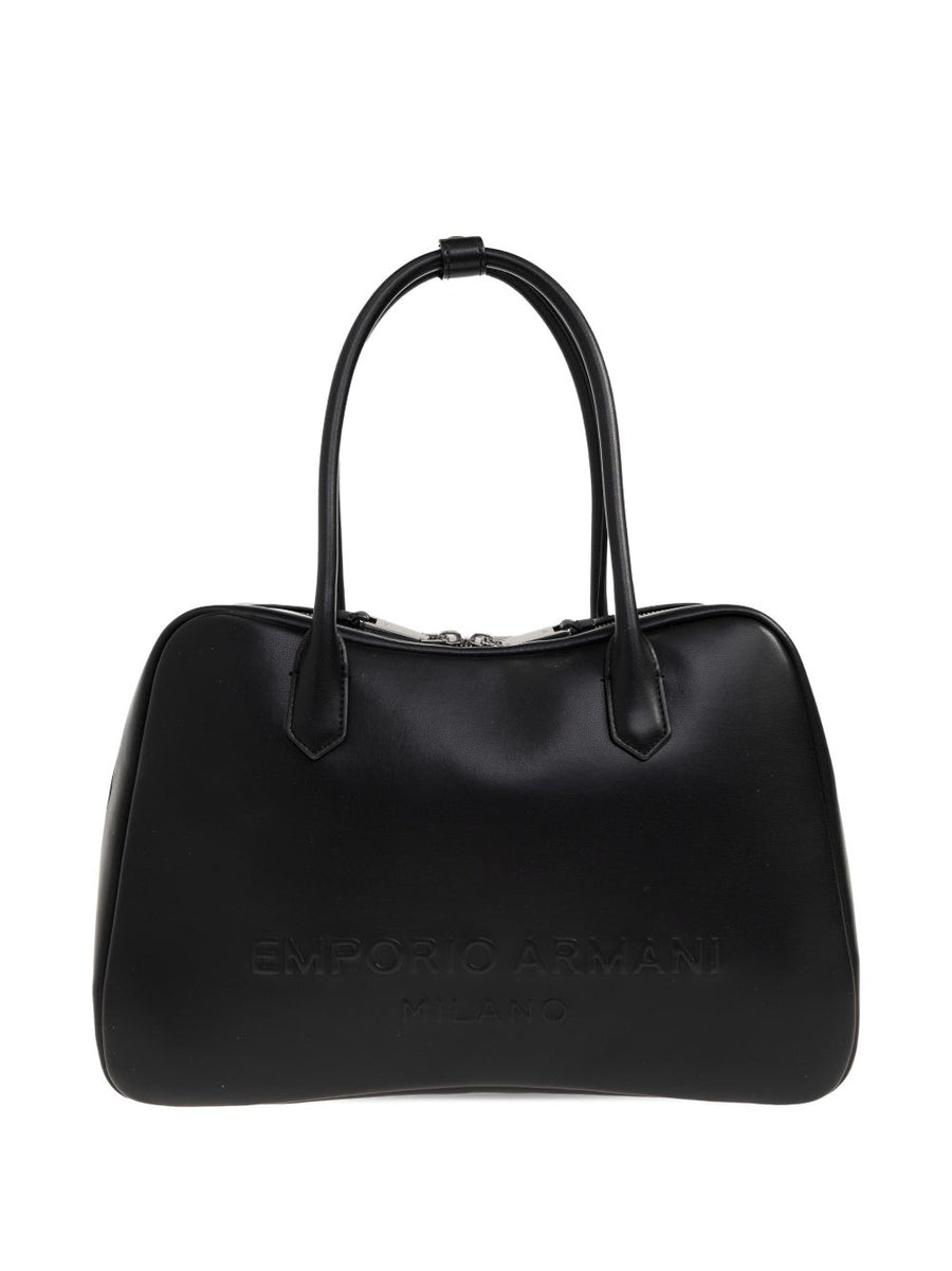 Emporio Armani Eagle Club Capsule Soft Leather Shoulder Bag For Women Luxurious Top Handle Black