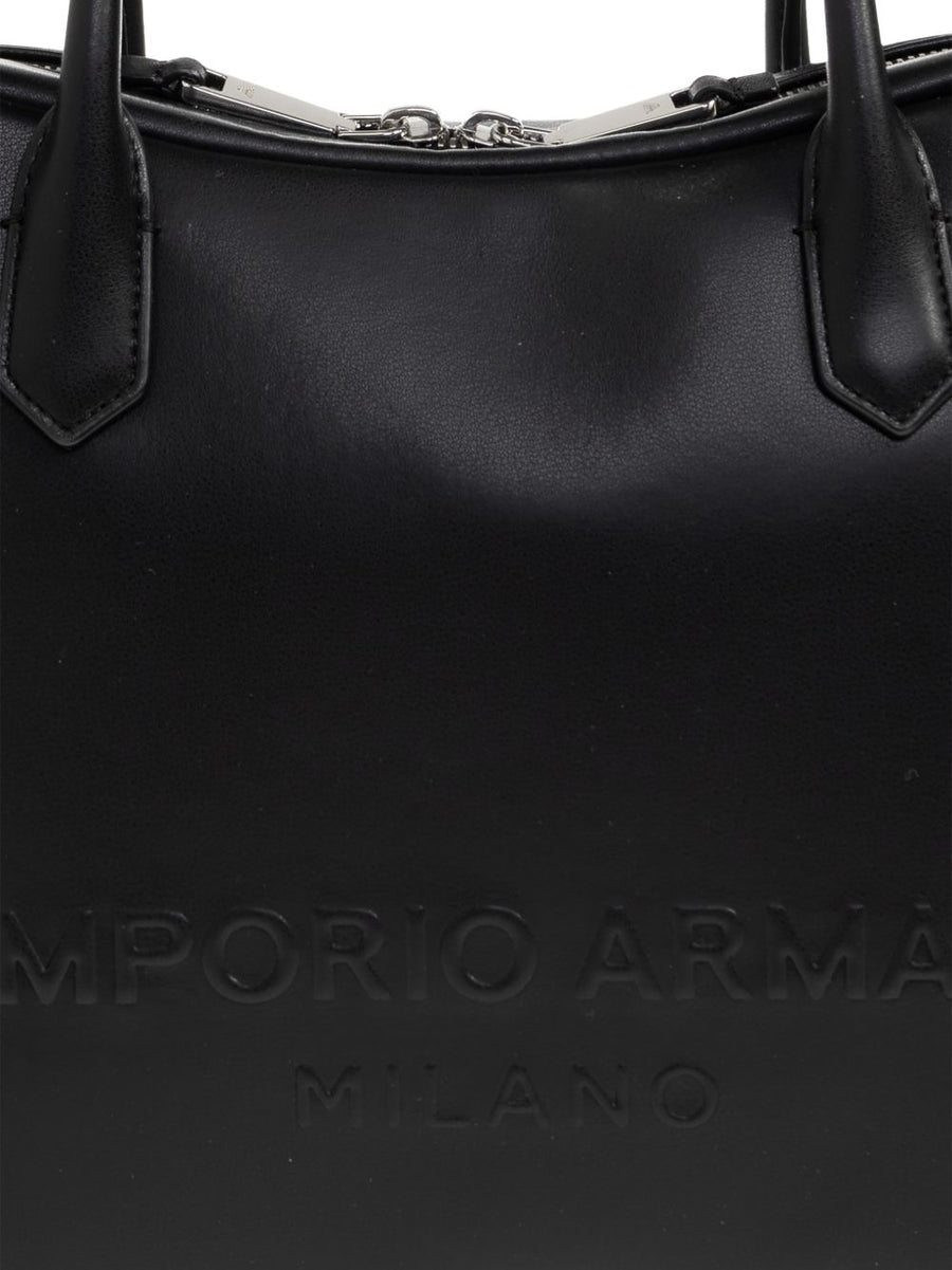 Emporio Armani Eagle Club Capsule Soft Leather Shoulder Bag For Women Luxurious Top Handle Black