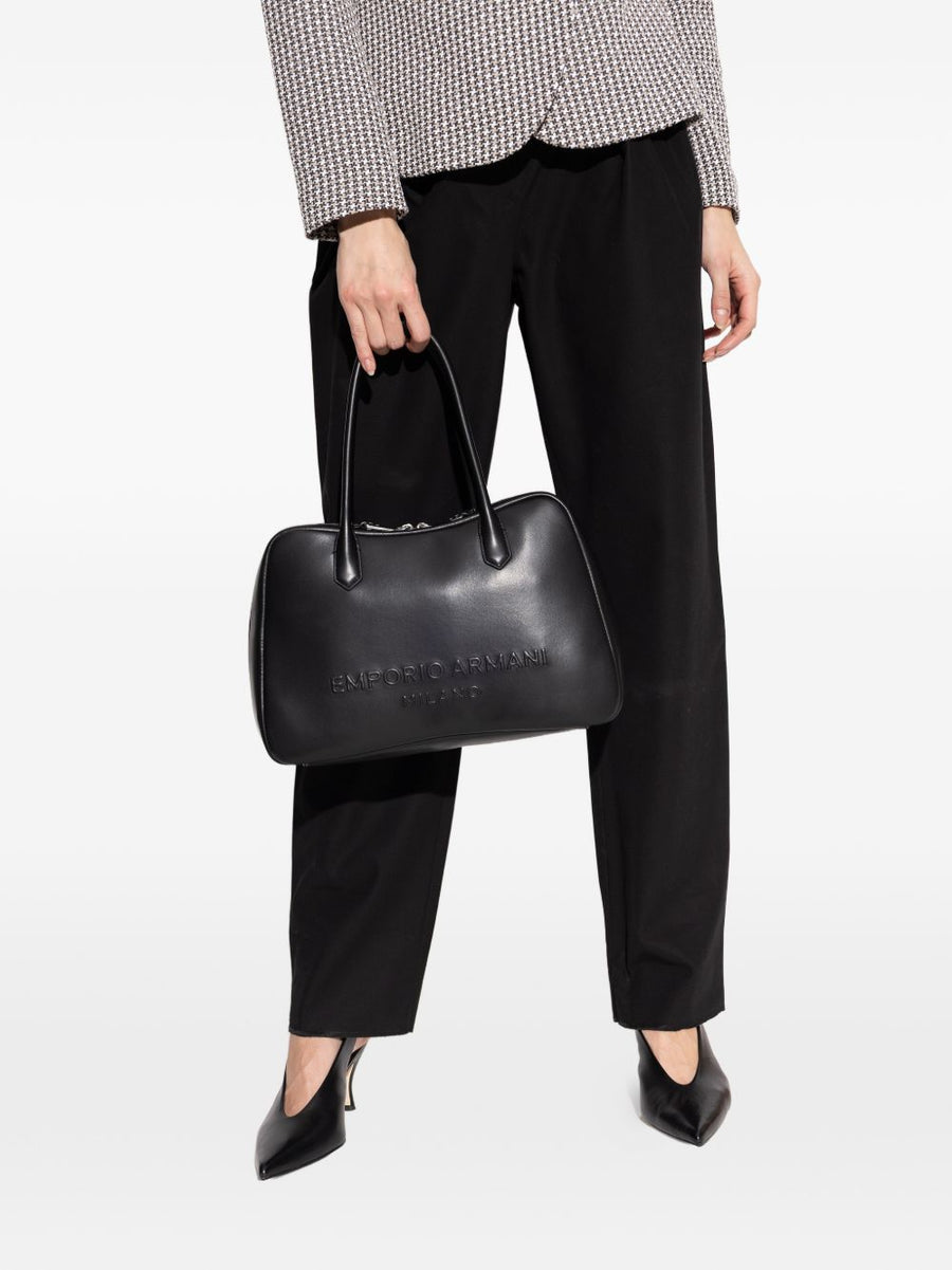 Emporio Armani Eagle Club Capsule Soft Leather Shoulder Bag For Women Luxurious Top Handle Black