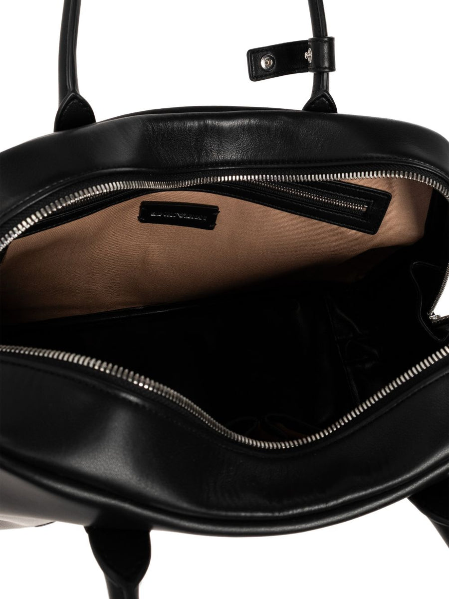 Emporio Armani Eagle Club Capsule Soft Leather Shoulder Bag For Women Luxurious Top Handle Black