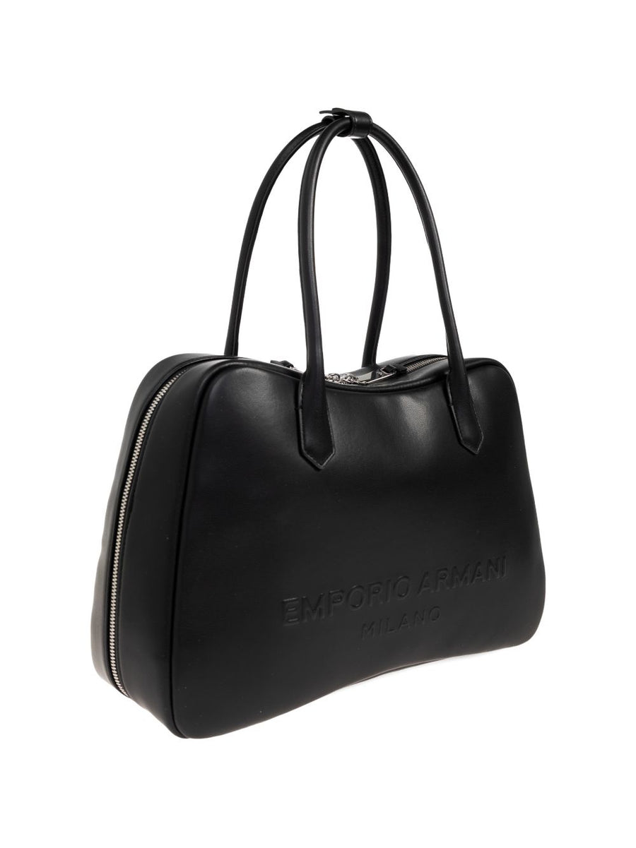 Emporio Armani Eagle Club Capsule Soft Leather Shoulder Bag For Women Luxurious Top Handle Black
