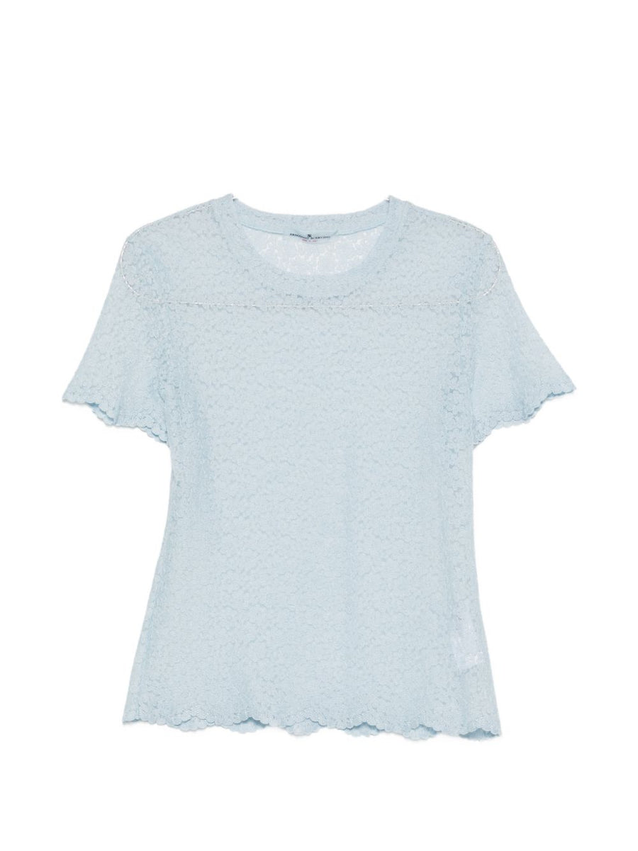 Ermanno Scervino Embroidered T Shirt With Blue Lace Detail And Scalloped Hem For Women