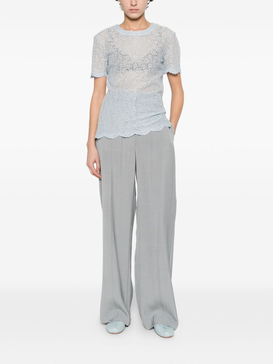 Ermanno Scervino Embroidered T Shirt With Blue Lace Detail And Scalloped Hem For Women