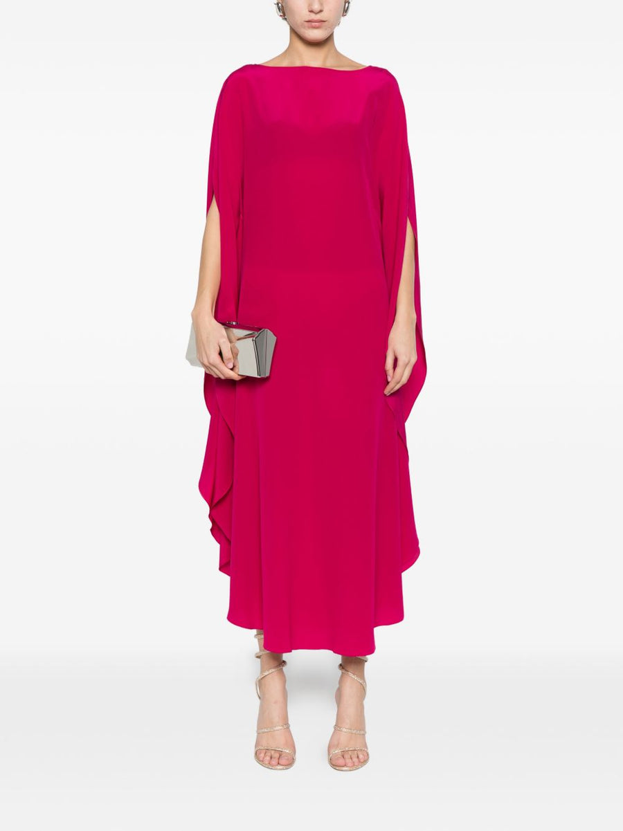 Gianluca Capannolo Silk Midi Dress For Women Luxurious Red With Pink Ruffle Sleeves