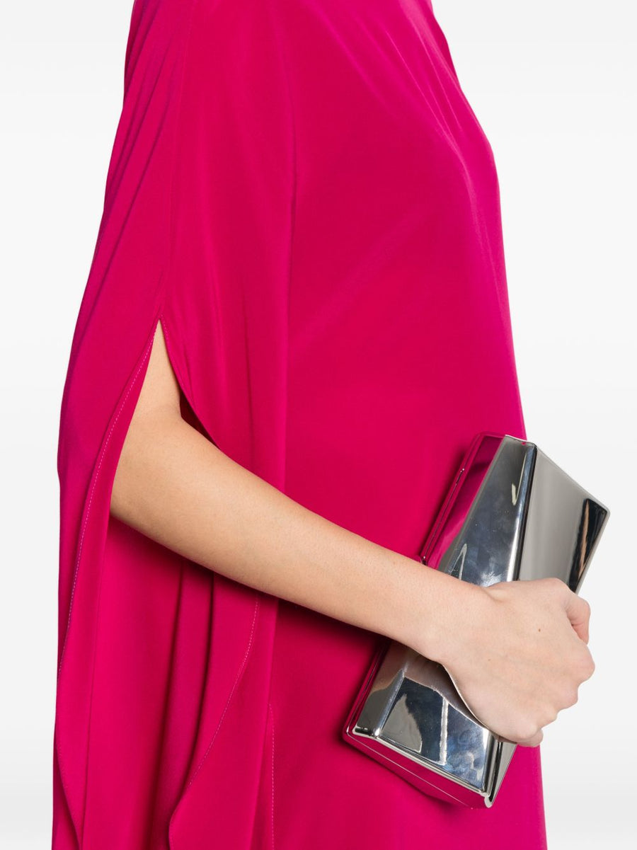 Gianluca Capannolo Silk Midi Dress For Women Luxurious Red With Pink Ruffle Sleeves