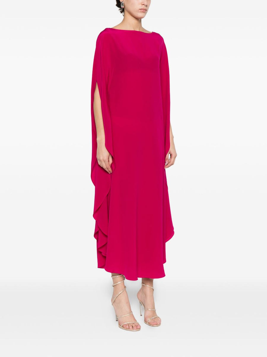 Gianluca Capannolo Silk Midi Dress For Women Luxurious Red With Pink Ruffle Sleeves