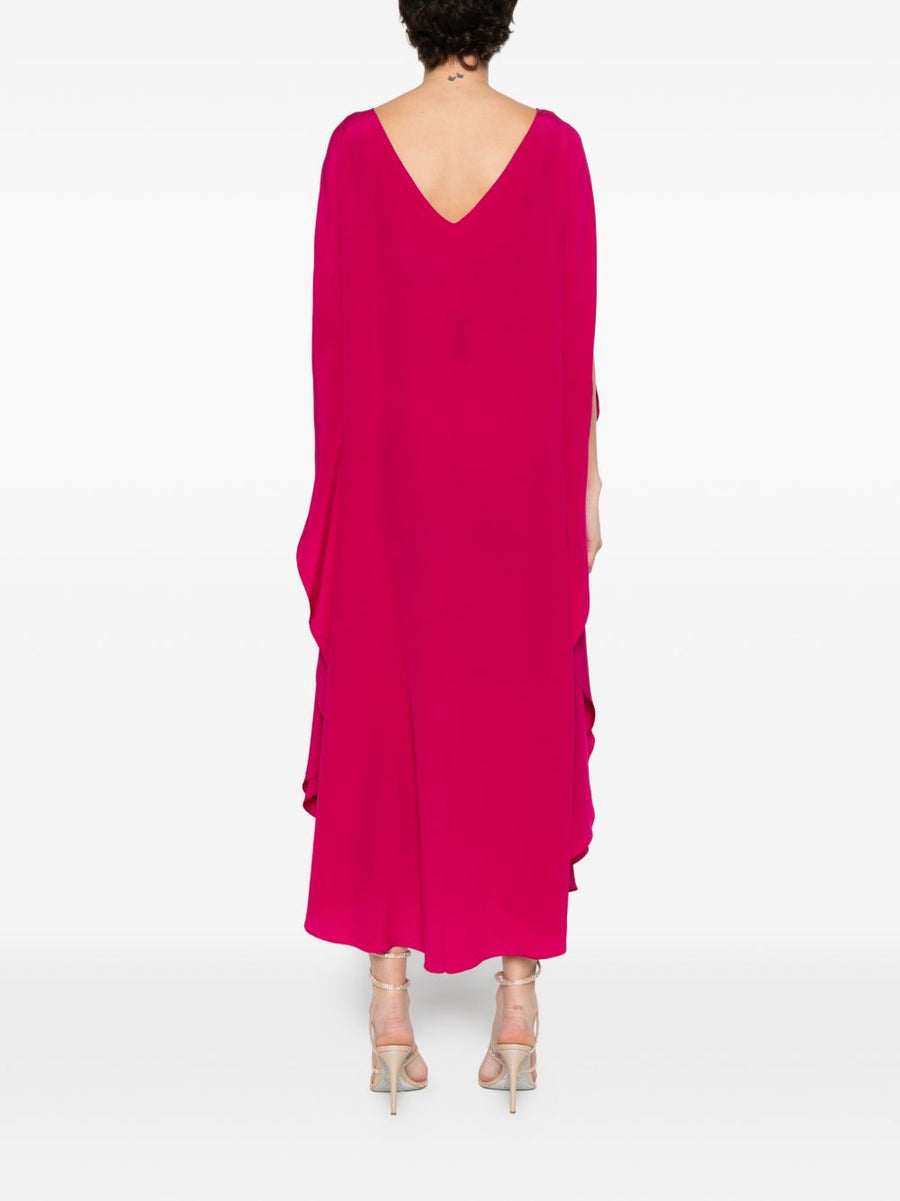 Gianluca Capannolo Silk Midi Dress For Women Luxurious Red With Pink Ruffle Sleeves