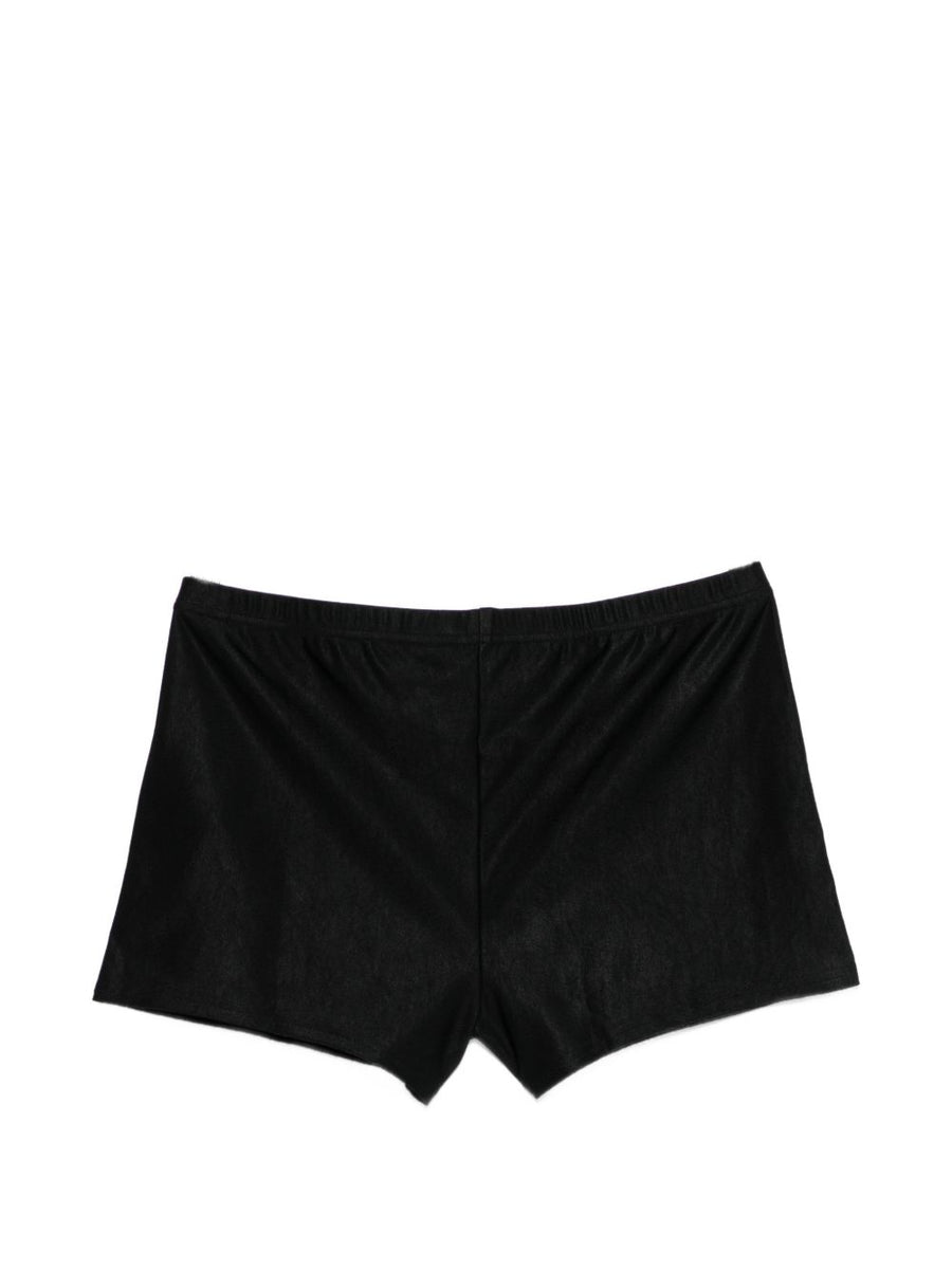 Saint Laurent Swim Shorts for Men Black Stripe Logo Patch Premium Polyester Beachwear