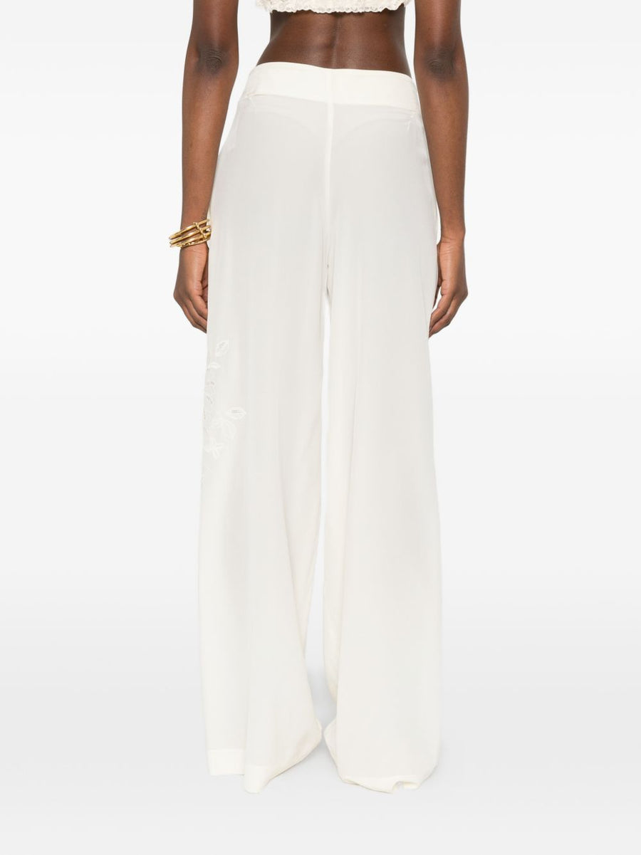 Ermanno Scervino Silk Pajama Trousers For Women Floral Embroidery Drawstring Waist Wide Leg Couture Loungewear