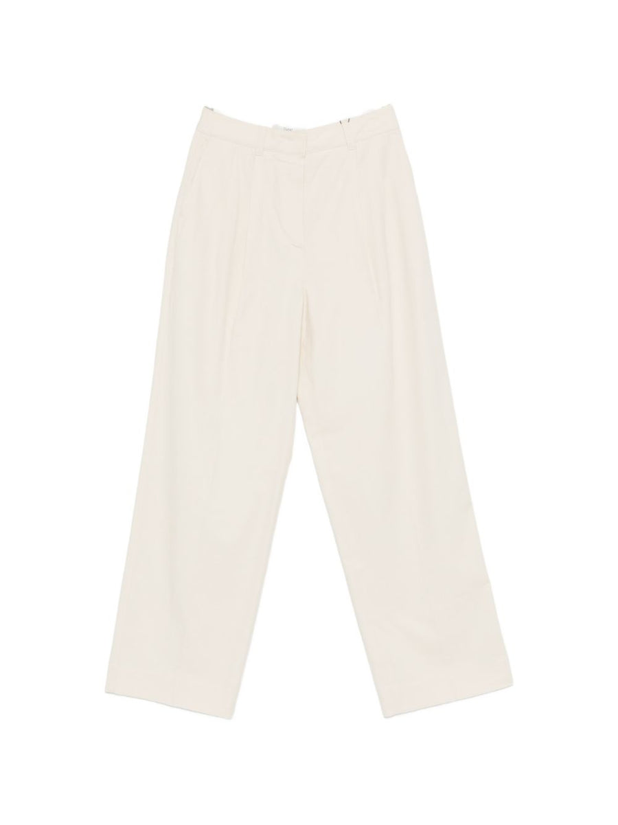 Dunst Ivory Cotton Blend Pleated Front Wide Leg Chino Trousers For Women Office Wear