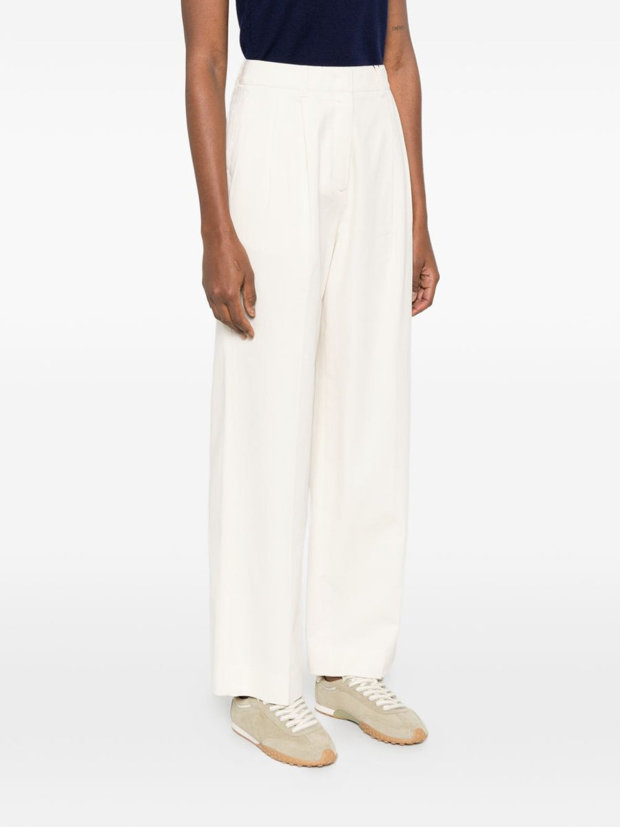 Dunst Ivory Cotton Blend Pleated Front Wide Leg Chino Trousers For Women Office Wear