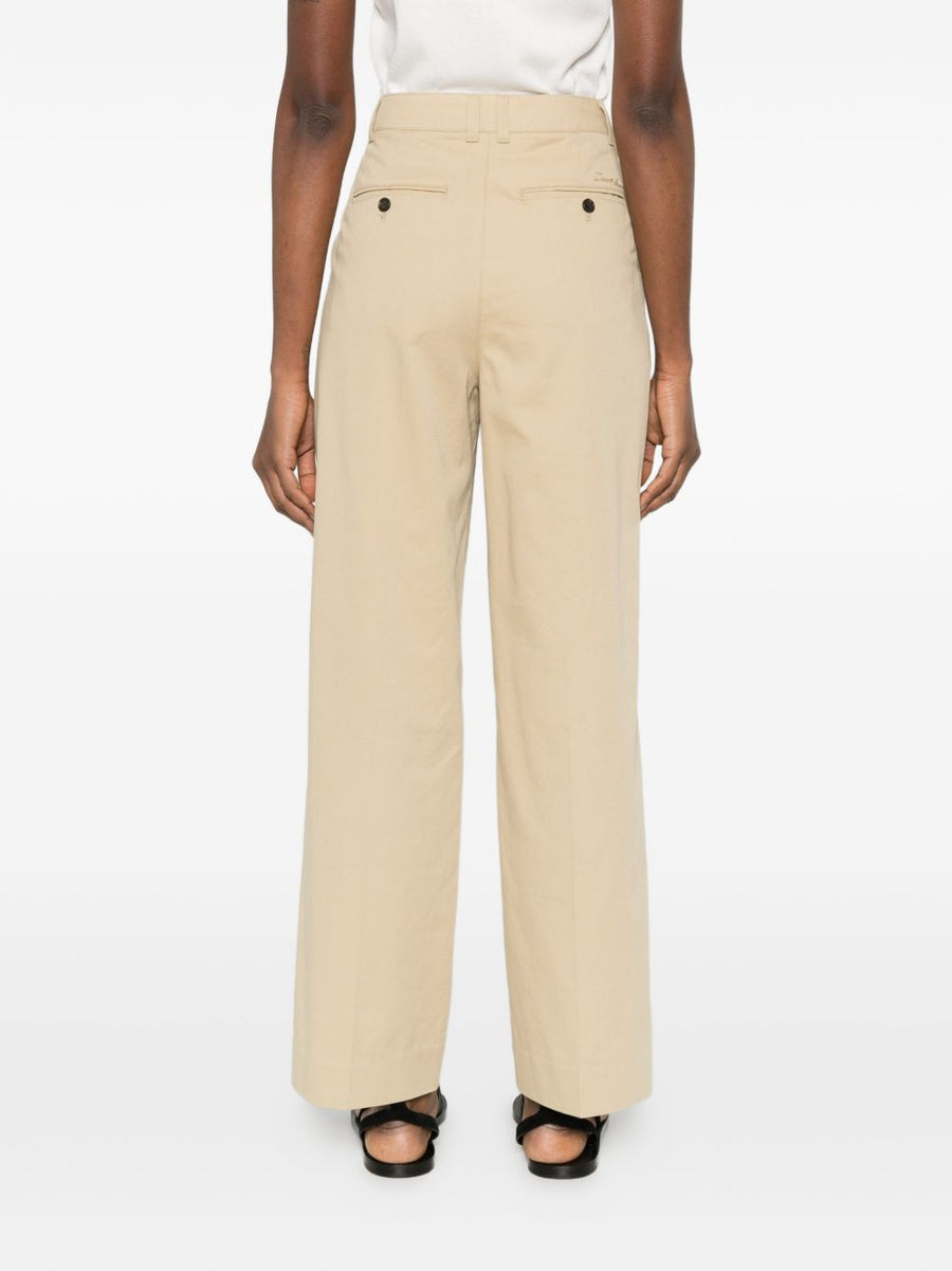 Dunst Beige Cotton Nylon Chino Trousers For Women With Pleated Front And Side Pockets