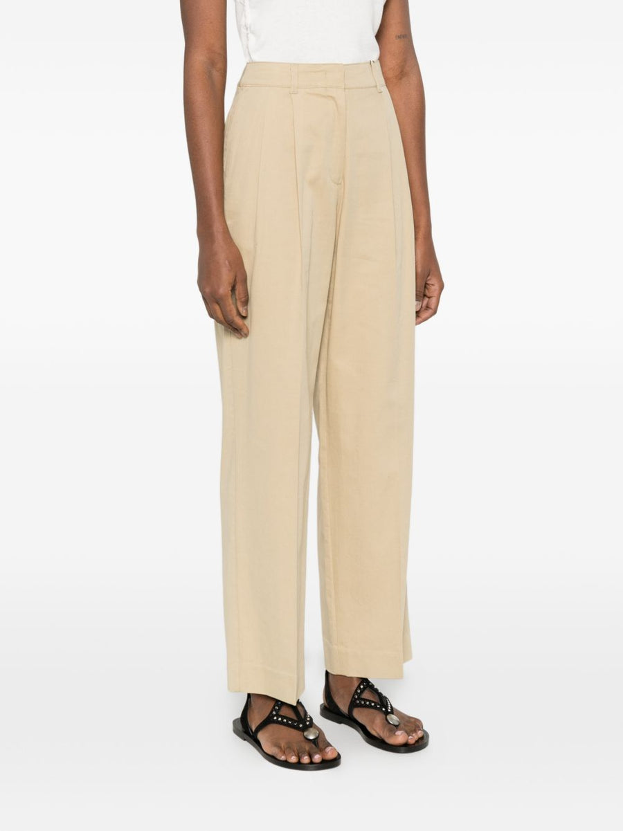 Dunst Beige Cotton Nylon Chino Trousers For Women With Pleated Front And Side Pockets