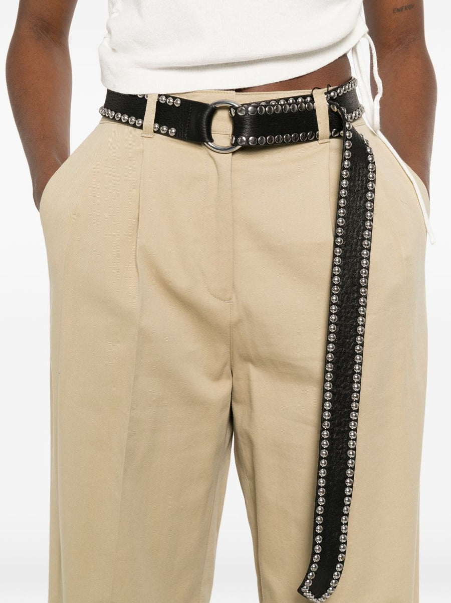 Dunst Beige Cotton Nylon Chino Trousers For Women With Pleated Front And Side Pockets