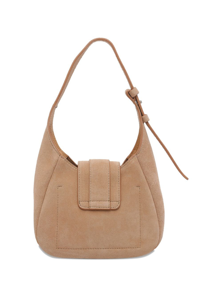 Hogan Trend Mini Beige Calf Suede Hobo Bag for Women, Compact Everyday Shoulder Bag Magnetic Closure