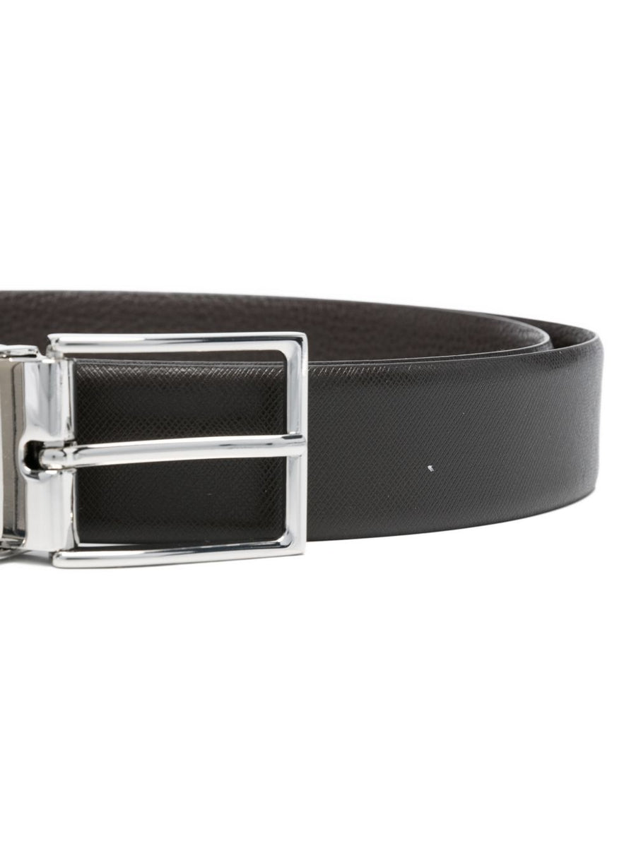 Emporio Armani Exclusive Reversible Saffiano Leather Belt For Men With Square Silver Buckle