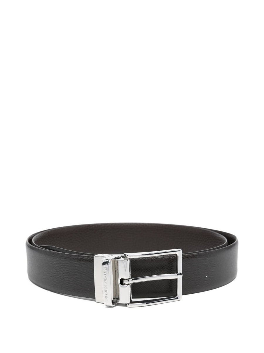 Emporio Armani Exclusive Reversible Saffiano Leather Belt For Men With Square Silver Buckle