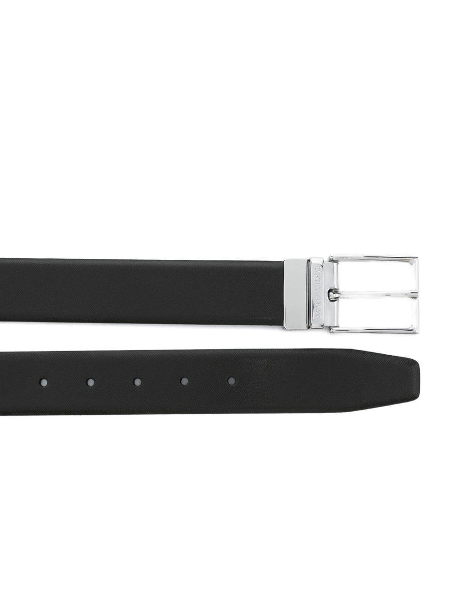 Emporio Armani Exclusive Reversible Saffiano Leather Belt For Men With Square Silver Buckle