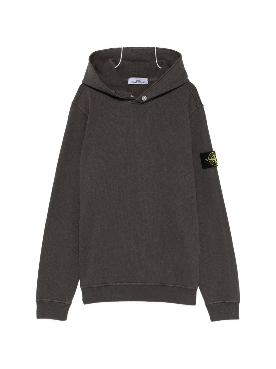 Stone Island Logo Cotton Hoodie For Men Premium 100 Percent Cotone With Green Detail