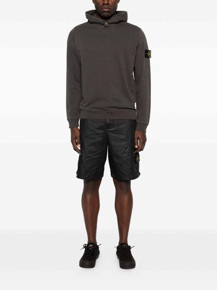 Stone Island Logo Cotton Hoodie For Men Premium 100 Percent Cotone With Green Detail
