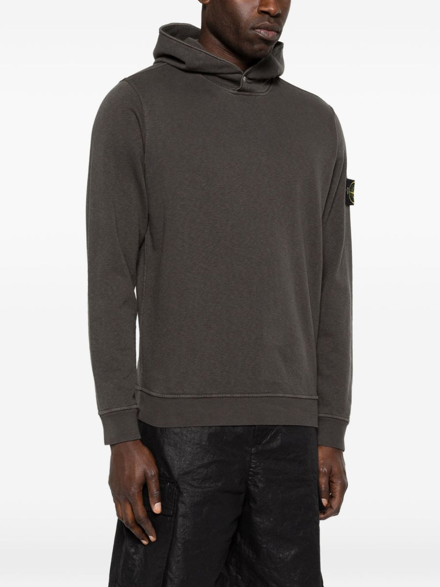 Stone Island Logo Cotton Hoodie For Men Premium 100 Percent Cotone With Green Detail
