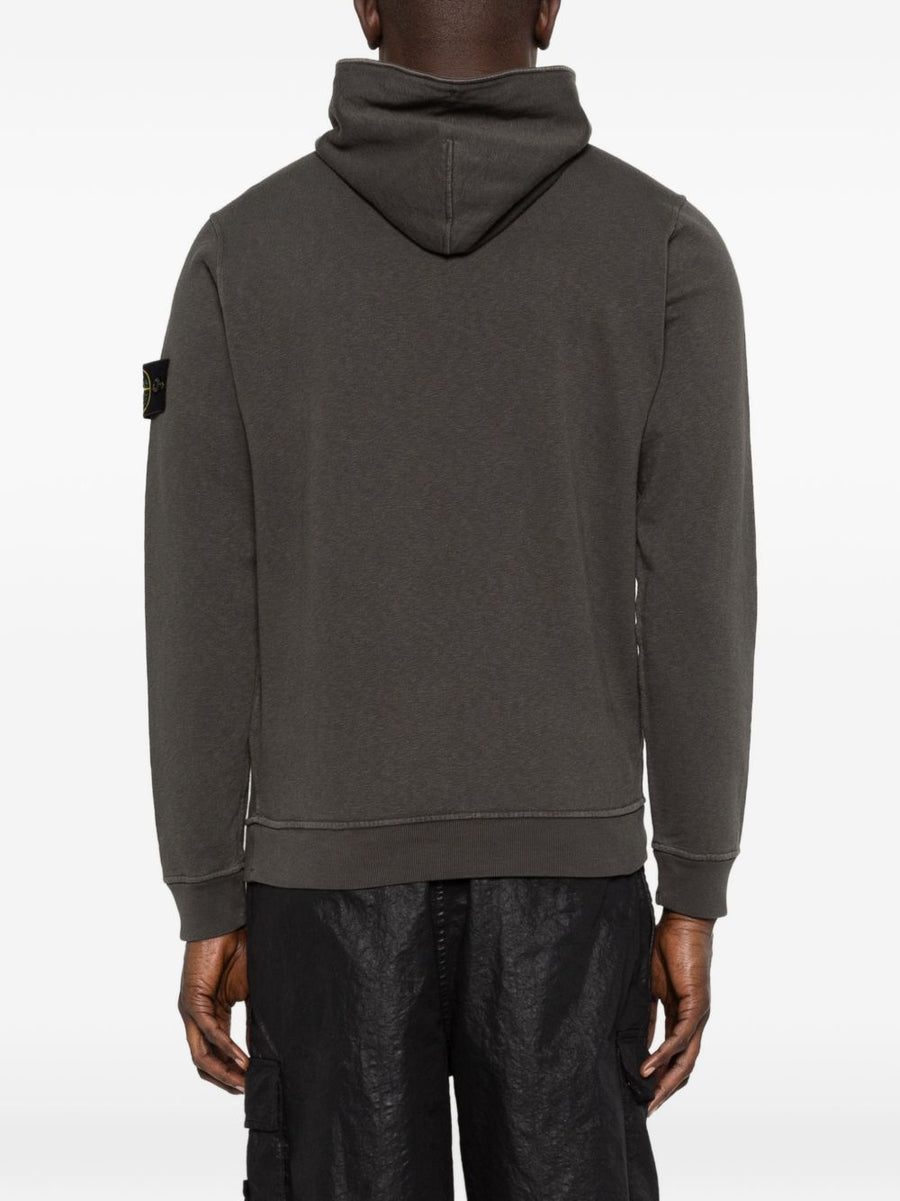 Stone Island Logo Cotton Hoodie For Men Premium 100 Percent Cotone With Green Detail