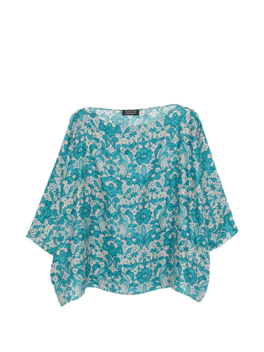 Gianluca Capannolo Laura Silk Blouse For Women 100% Silk Blue Floral Print Office Ready