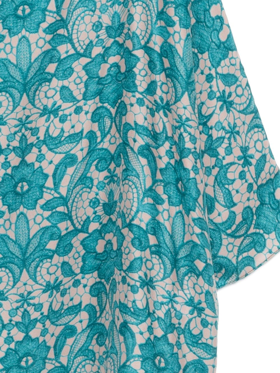 Gianluca Capannolo Laura Silk Blouse For Women 100% Silk Blue Floral Print Office Ready