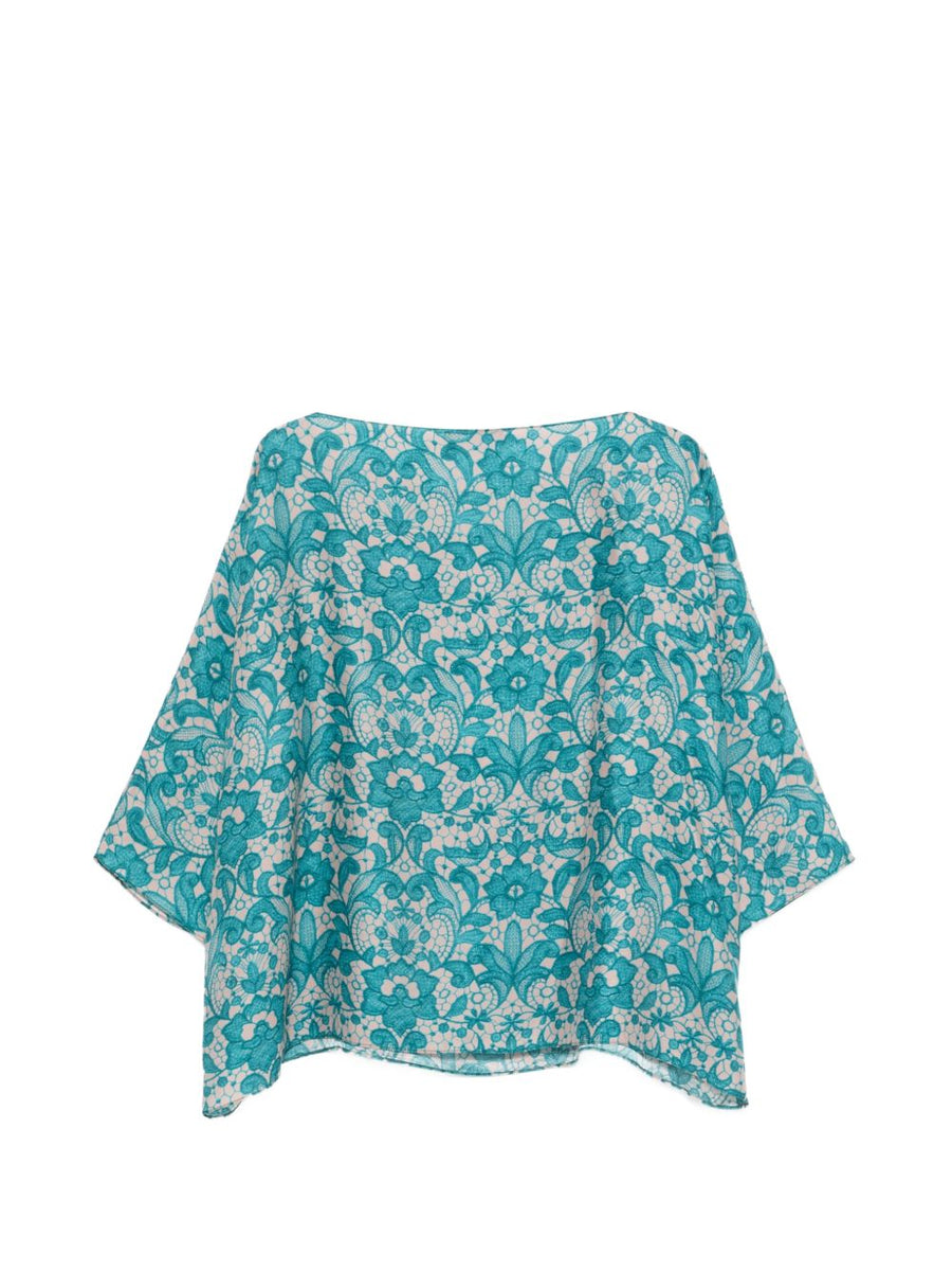 Gianluca Capannolo Laura Silk Blouse For Women 100% Silk Blue Floral Print Office Ready