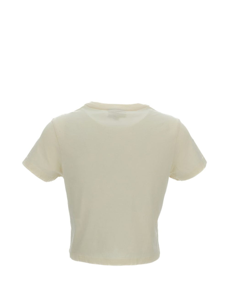 Maison Kitsuné Baby Fox Patch Cropped Cotton T Shirt For Women Light Beige Versatile Casual Style