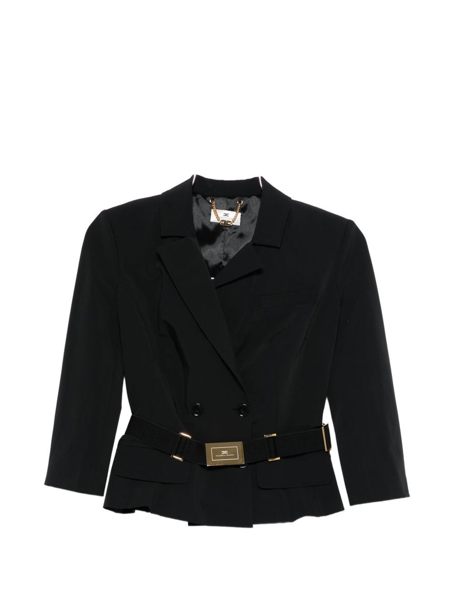 Elisabetta Franchi Belted Double Breasted Jacket For Women Tailored Polished Black Outerwear