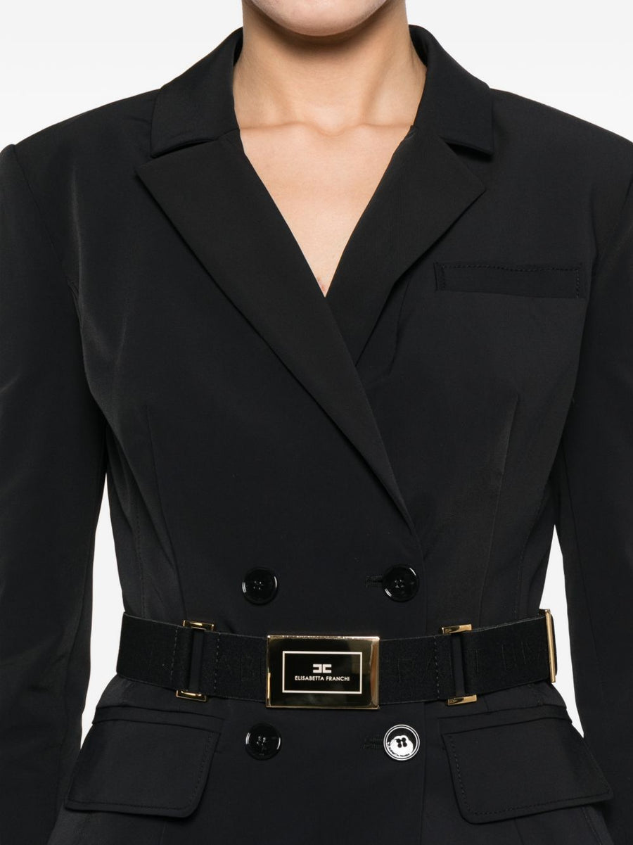 Elisabetta Franchi Belted Double Breasted Jacket For Women Tailored Polished Black Outerwear
