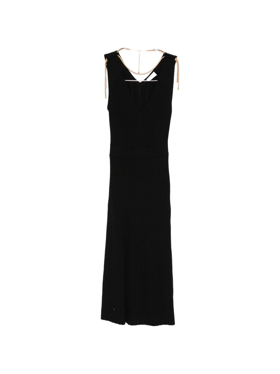 Elisabetta Franchi V Neck Sleeveless Knit Midi Dress With Side Slit Versatile Day To Evening For Modern Women