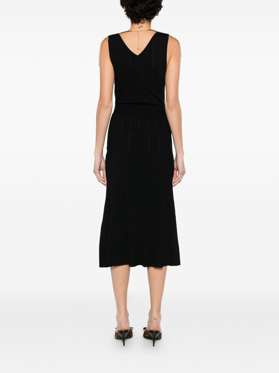 Elisabetta Franchi V Neck Sleeveless Knit Midi Dress With Side Slit Versatile Day To Evening For Modern Women