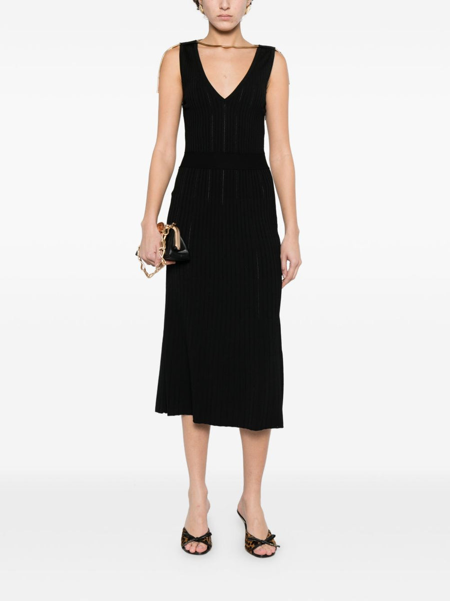 Elisabetta Franchi V Neck Sleeveless Knit Midi Dress With Side Slit Versatile Day To Evening For Modern Women