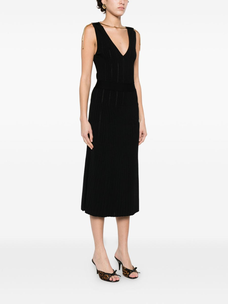 Elisabetta Franchi V Neck Sleeveless Knit Midi Dress With Side Slit Versatile Day To Evening For Modern Women