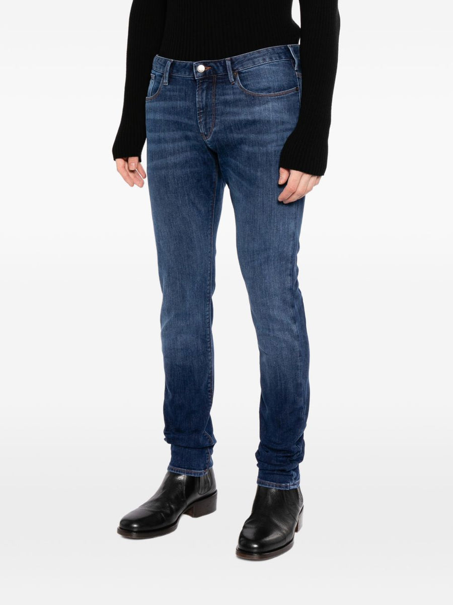 Emporio Armani Jeans Navy Denim For Men Premium Cotton Elastane Stretch Front Button Fly